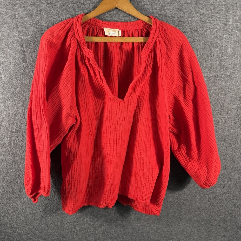 Nation LTD Top Womens M Mimi Romance Textured Gauzey 💯‎ Cotton Natural Boho USA